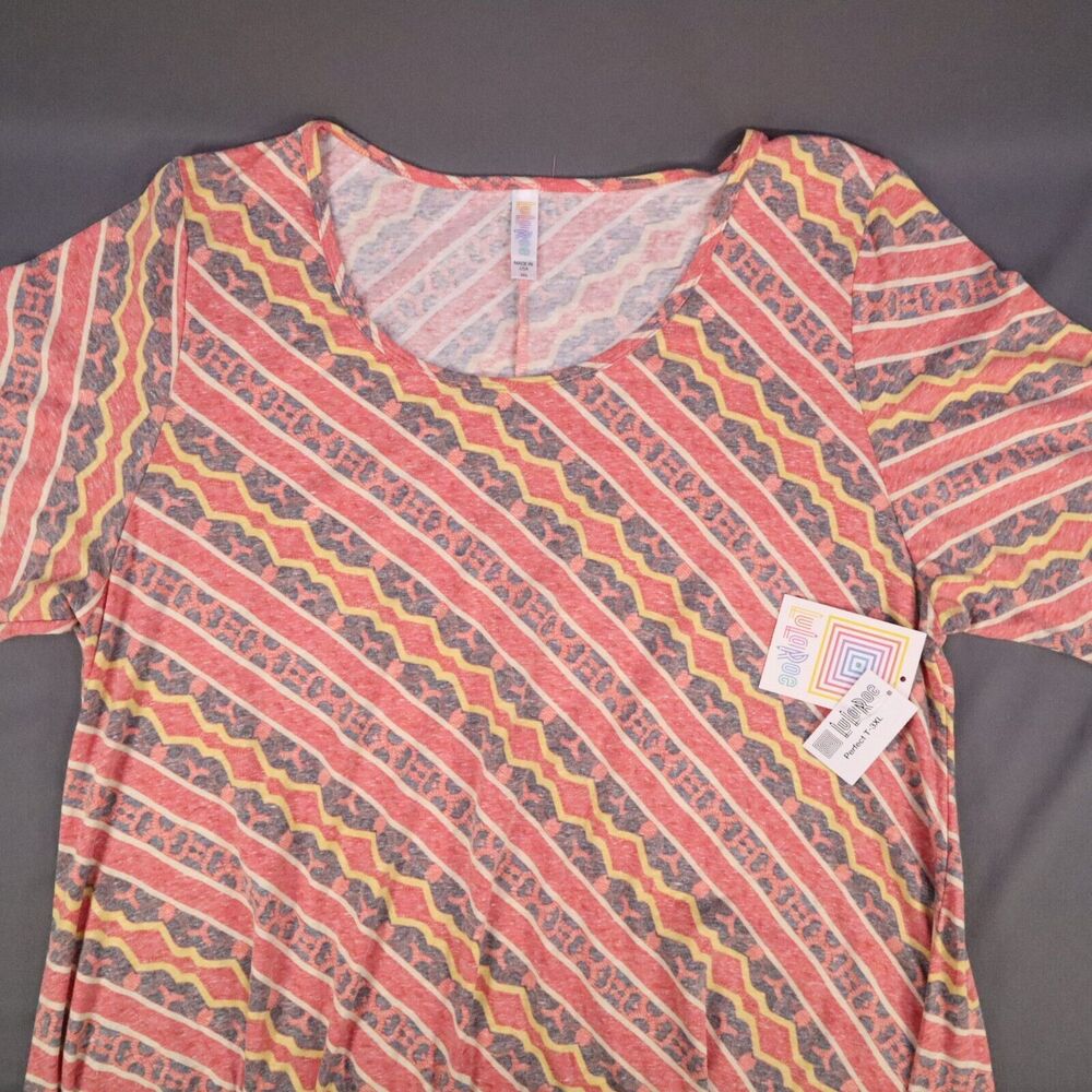 LuLa Roe Women's 3XL Shirt Top Blouse ( Diagonal Design Red/Blue/Yellow)  NEW